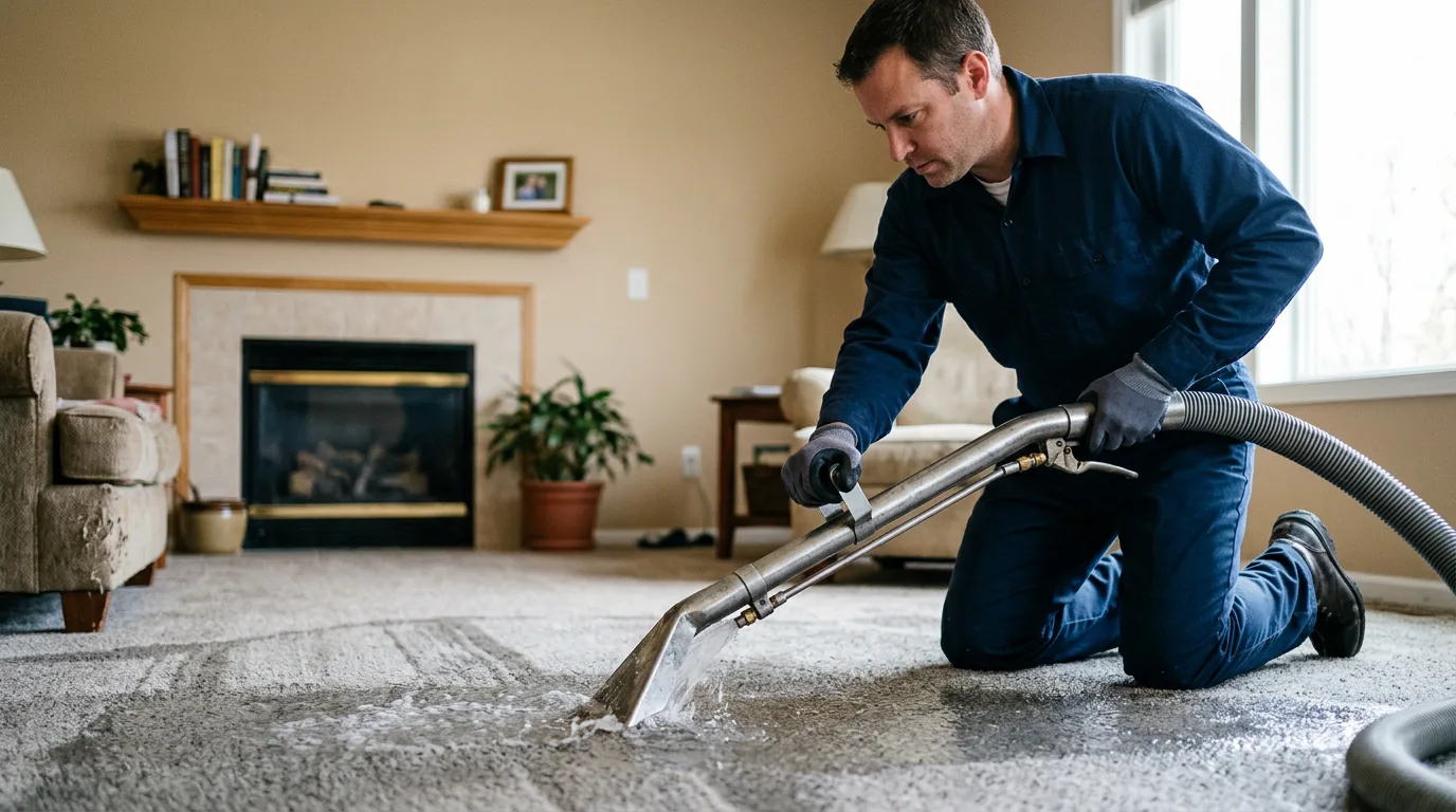 Water damage restoration technician working near Austin, MN